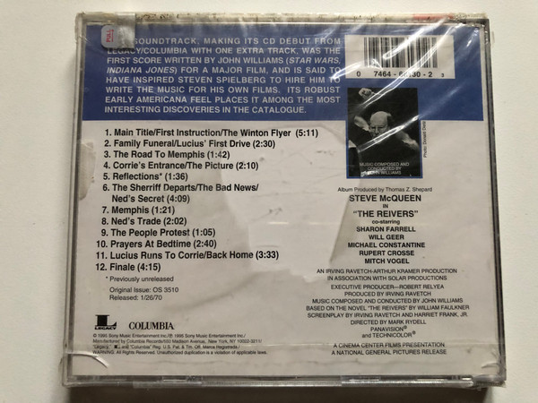 Steve McQueen in ''The Reivers'' - Music Composed and Conducted by John Williams / Big Sounds from the Big Screen... 1st Time available on CD! / John Williams' first major score. Digitally mastered / Legacy Audio CD 1995 / CK 66130