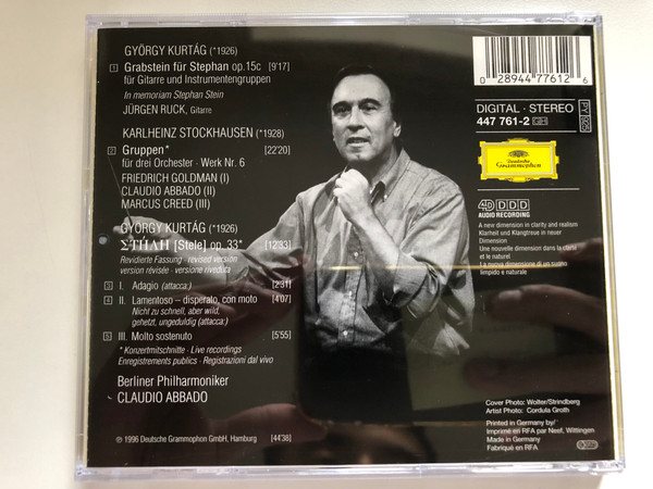 Karlheinz Stockhausen: Gruppen, György Kurtág: Grabstein Für Stephan, Stele / Berliner Philharmoniker, Claudio Abbado / Deutsche Grammophon Audio CD 1996 Stereo / 447 761-2