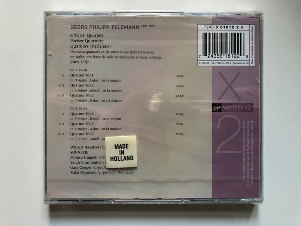 Wilbert Hazelzet - Telemann - 6 Paris Quartets / Virgin Veritas 2x Audio CD 2000 / 724356181229