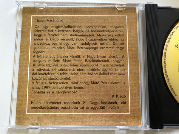 Máté Péter – Rock And Rablás - Soha Nem Hallott Dalok / A felvetel nem studioban keszult. A szerzo szuletesenek 50. evforduloja alkalmabol adtuk ki. / Alfa Studio Audio CD 1998 / CD016