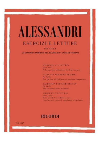 Alessandri, Giuseppe: Esercizi e letture per viola / ad uso dei candidati all'esame di 8 anno di viola / Ricordi / 1984 