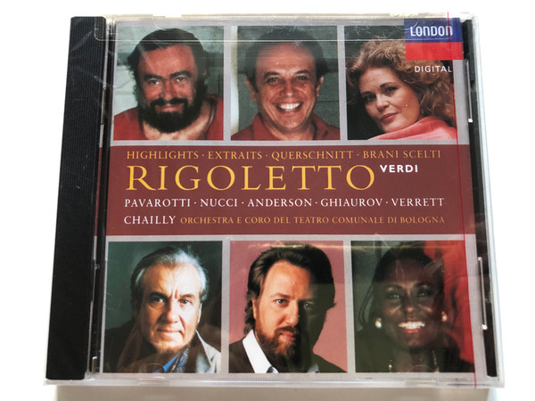 Verdi: Rigoletto - Highlights, Extraits, Querschnitt, Brani Scelti - Pavarotti, Nucci, Anderson, Ghiaurov, Verrett, Chailly, Orchestra E Coro del Teatro Comunale di Bologna / London Records Audio CD 1993 / 436 097-2
