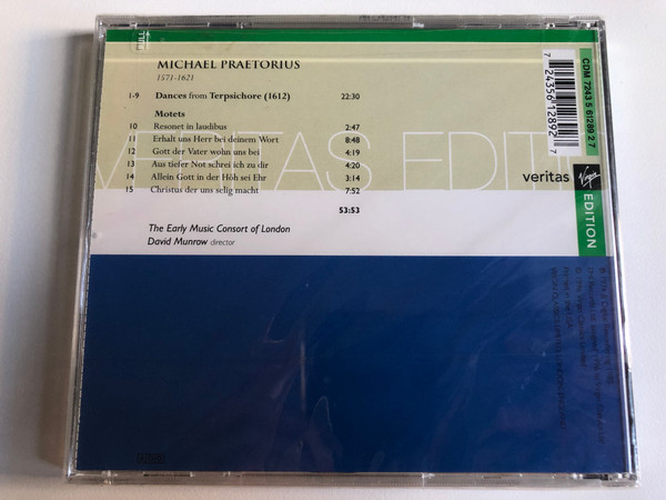 David Munrow, The Early Music Consort Of London - Praetorius - Dances From Terpsichore; Motets / Virgin Edition, The David Munrow Edition / Virgin Veritas Audio CD 1996 / 724356128927