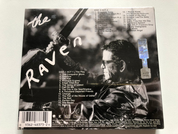 Lou Reed – The Raven / Limited Edition 2-CD Set featuring ''Who Am I?'' with special guests Laurie Anderson, Antony, The Blind Boys of Alabama, Ornette Coleman, Steve Buscemi / Sire 2x Audio CD 2003 / 9362-48373-2