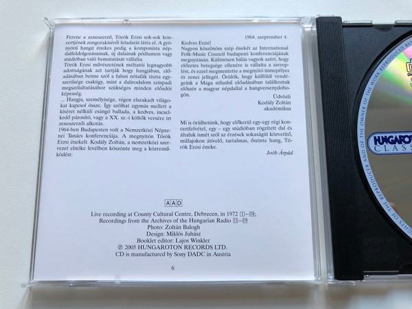 Este jo, szurkul be = Nightfall, dusk - Torok Erzsi - szinpadon es studioban = on stage and in strudio / Kistetenyi Melinda & Farkas Ferenc (piano) / Hungaroton Classic Audio CD 2005 Mono / HCD 32375
