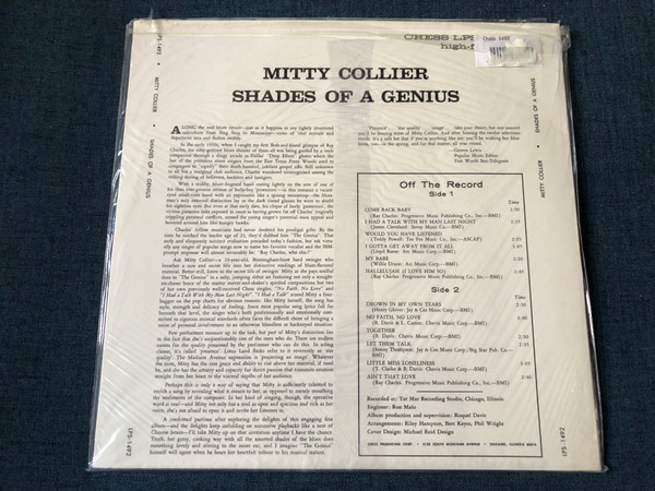 Mitty Collier - Shades Of A Genius / Ain’t That Love; Drown In My Own Tears; I Had A Talk With My Man; Come Back Baby / Audiophile Pressing. 180 gram vinyl / Chess LP / LPS-1492