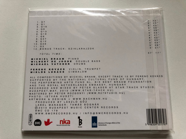 Trio BraamdeJoodeVatcher Featuring Miklós Lukács And Ferenc Kovács – Quintet / Budapest Music Center Records Audio CD 2010 / BMC CD 179