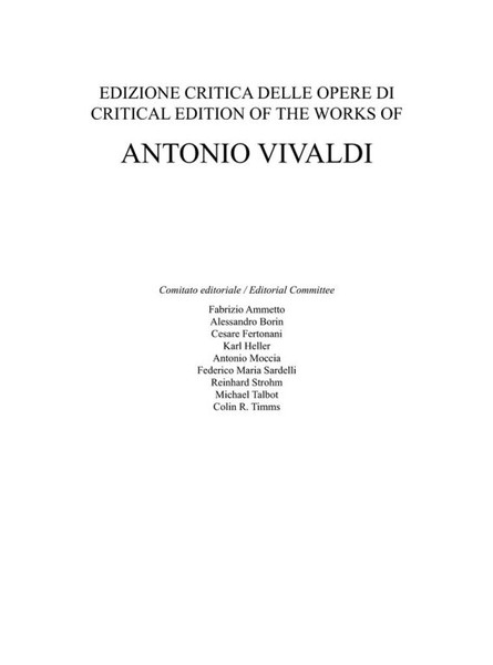 Vivaldi, Antonio: Carae rosae, respirate. RV 624 / Mottetto per soprano, archi e basso continuo (Opera incompleta) / Ed. critica M. Talbot / parts / Ricordi / 2017