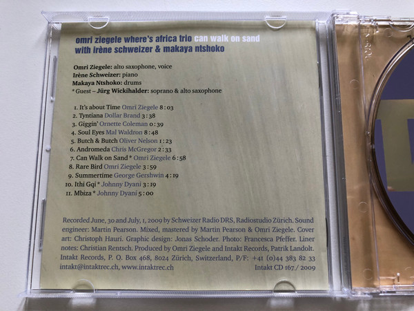 Omri Ziegele Where's Africa Trio - Can Walk On Sand - With Irene Schweizer & Makaya Ntshoko / Intakt Records Audio CD / intakt cd 167