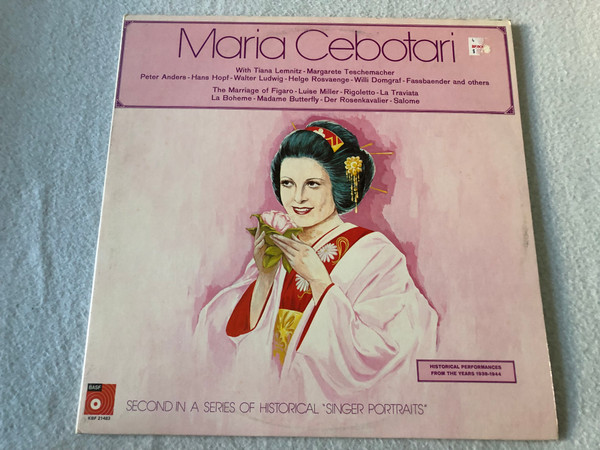 Maria Cebotari - Soprano  BASF Systems  1973 LP VINYL KBF 21483