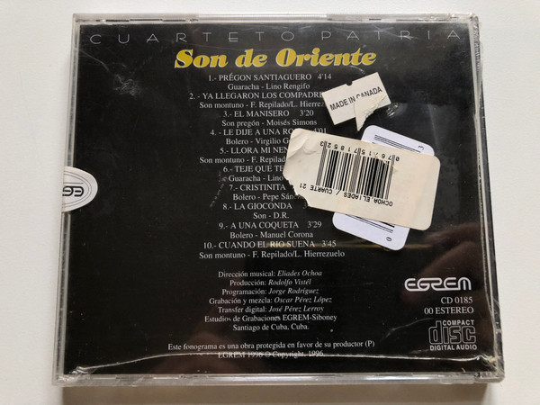 Cuarteto Patria – Son De Oriente / Egrem Audio CD 1996 / CD 0185