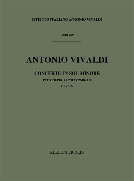 Vivaldi, Antonio: CONC. PER VL., ARCHI E B.C.: IN SOL MIN. RV 321 - F.I/122 / Ricordi / 1984