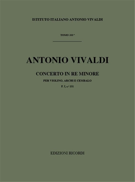 Vivaldi, Antonio: CONC. PER VL., ARCHI E B.C.: IN RE MIN. RV 245 - F.I/151 / Ricordi / 1984