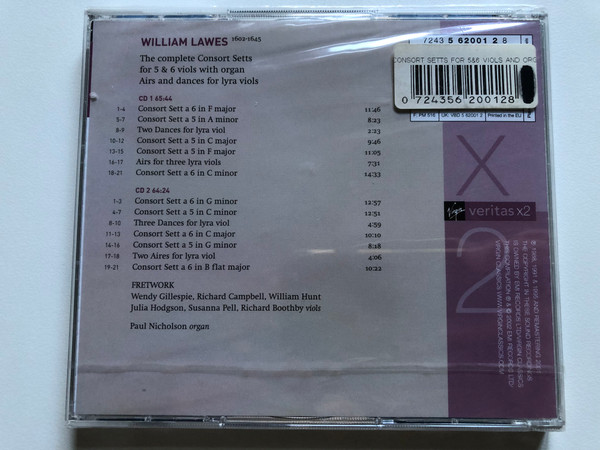 Fretwork, Paul Nicholson, Lawes – The Consort Setts For 5 & 6 Viols And Organ / Virgin Veritas 2x Audio CD 2002 / 7243 5 62001 2 8
