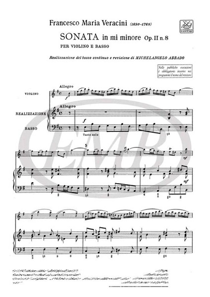 Vittadini, Franco, Veracini, Francesco Maria: SON. PER VL. E BASSO OP.II: N.8 IN MI MIN. / Ricordi Americana / 1974