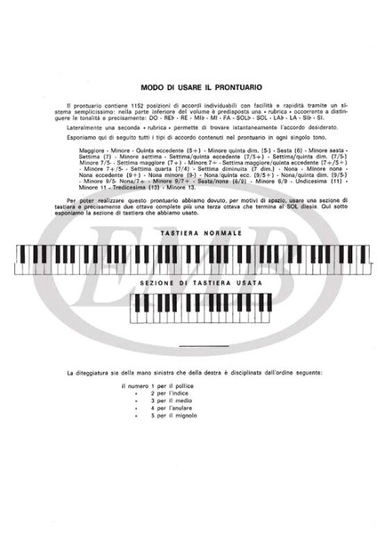 Chierici, Fernando: PRONTUARIO DI TUTTI GLI ACCORDI PER ORG., PF. E TASTIERE I / N GENERE / Ricordi Americana / 1976