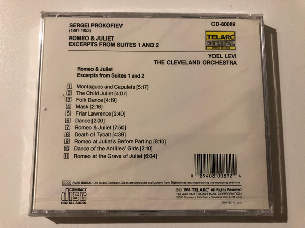 Prokofiev - Romeo And Juliet - Excerpts From Suites 1 & 2 / Yoel Levi, The Cleveland Orchestra / Telarc Audio CD / CD-80089