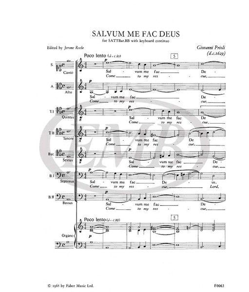 Prioli, Giovanni: Salvum me fac Deus. SATB accompanied / Faber Music