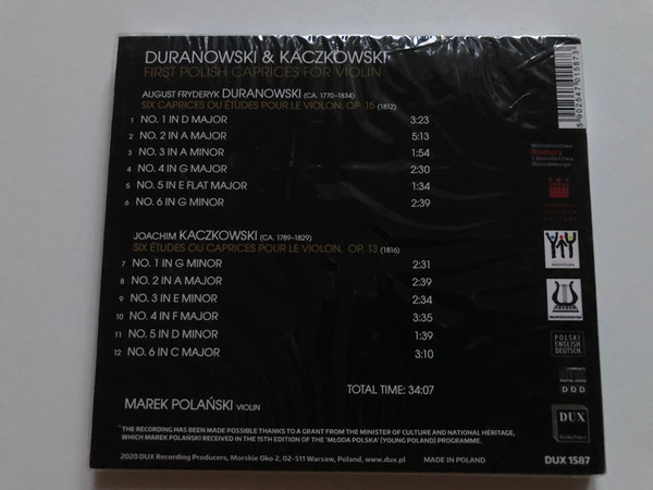 Duranowski, Kaczkowski - First Polish Caprices For Violin - Marek Polanski (violin) / DUX Recording Producers Audio CD 2020 / DUX 1587