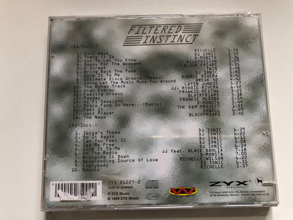 Filtered Instinct / Nightvision; Twin; Frankie Medina; Black Friars; DJ Ionic; and more / Mixed By DJ Ionic / ZYX Music 2x Audio CD 1999 / ZYX 81227-2