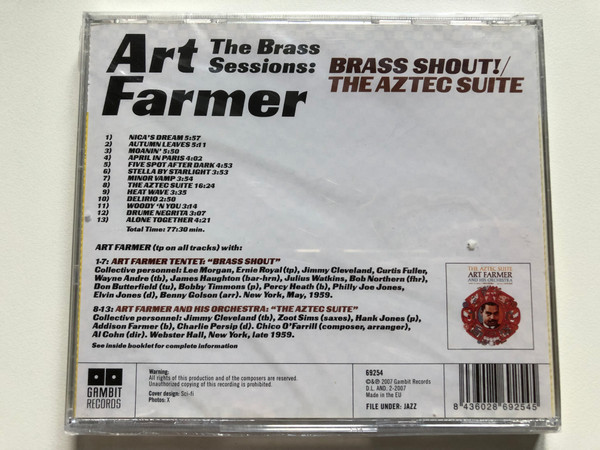Art Farmer - The Brass Sessions: Brass Shout/Aztec Suite - with Lee Morgan, Zoot Sims, Jimmy Cleveland, Percy Heath, Philly Joe Jones, Hank Jones, Bobby Timmons / Gambit Records Audio CD 2007 / 69254