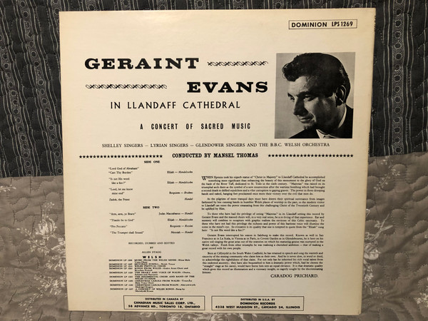 Geraint Evans – Geraint Evans Sings In Llandaff Cathedral  Delysé  1962 LP VINYL ECB.3163