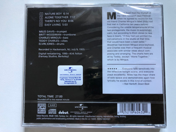 Miles Davis – Blue Moods / Debut Records Audio CD 1990 / 0025218604321