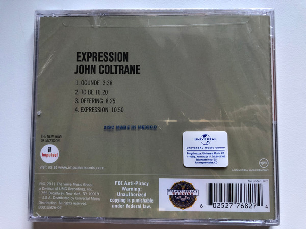 Expression - John Coltrane (September 23, 1926 - July 17, 1967) / Impulse! Audio CD 2011 / B0015826-02