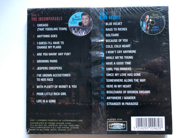 Tony Bennett – A Life In Song / Including Blue Velvet; Cold, Cold Heart; Because Of You; Chicago; Anything Goes; Solitaire; and many more / Prism Leisure 2x Audio CD 2003 / PLATBX 2246