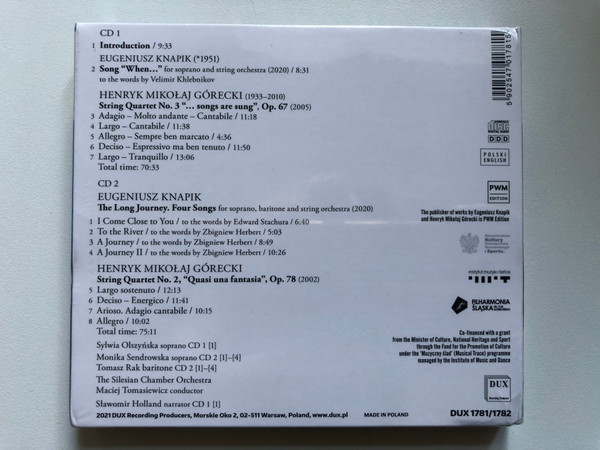 Gorecki Knapik - Master and Apprentice - When Songs Are Sung / The Silesian Chamber Orchestra, Maciej Tomasiewicz (conductor), Sylwia Olszynska (soprano), Monika Sendrowska (soprano) / DUX Recording 2x Audio CD 2021 / DUX 1781/1782