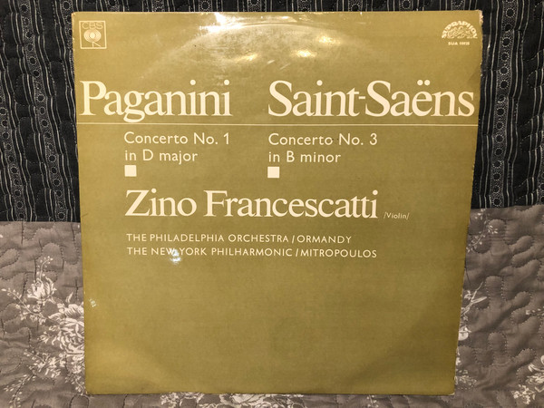 Paganini, Saint Saëns, Zino Francescatti – Paganini Concerto No.1 In D Major, Op. 6 + Saint Saëns Concerto No. 3 In B Minor, Op. 61  Supraphon  LP VINYL SUA 10935