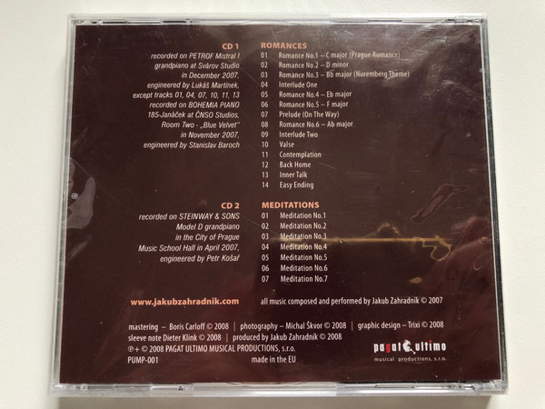 Listen... - Jakub Zahradnik Piano Romances and Meditations / Pagat Ultimo Musical Productions 2x Audio CD 2008 / PUMP-001