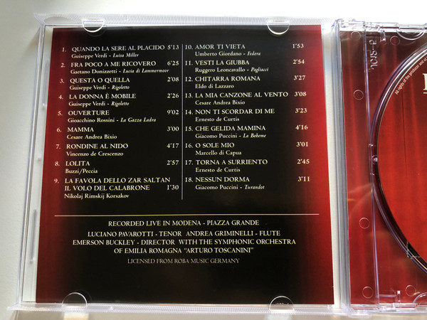 Luciano Pavarotti - Live In Moderna at Piazza Grande / Grammy Award 1989 / Rigoletto, Pagliacci, La Gazza Ladra, La Boheme, Turandot, Fedora / Eurotrend Audio CD 2003 / 142.012