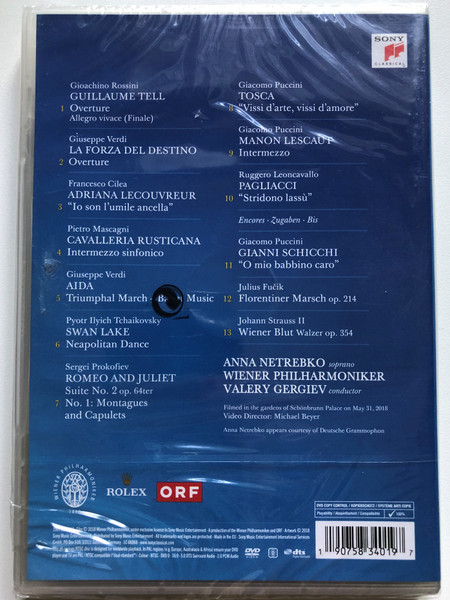 2018 Summer Night Concert = Sommernachtskonzert / Wiener Philharmoniker, Valery Gergiev, Anna Netrebko / An Italian Night As Seen On TV / Sony Classical Blu-ray Disc 2018 / 190758340197