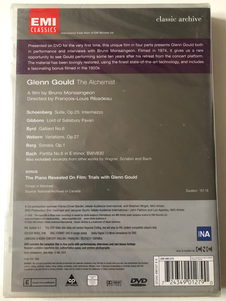 Glenn Gould – The Alchemist / A Film by Bruno Monsaingeon, Directed By Francois-Louis Ribadeau / Classic Archive / EMI Classics Audio CD 2002 / DVB 4901 279