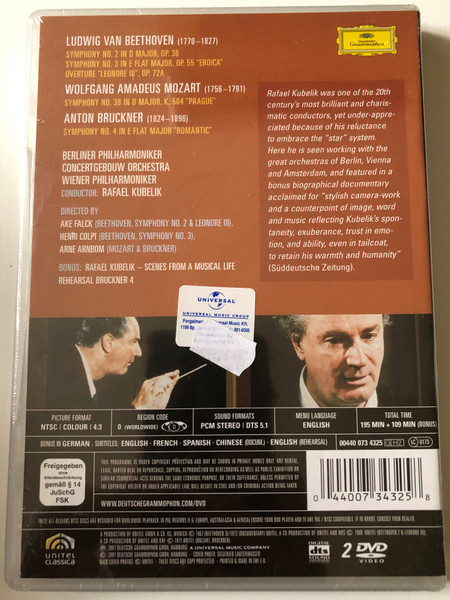 Rafael Kubelik - A Portrait - Beethoven, Mozart, Bruckner / Berliner Philharmoniker, Concertgebouw Orhestra, Wiener Philharmoniker / First release on DVD / Deutsche Grammophon 2x DVD Video CD 2007 / 00440 073 4325 