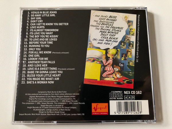 Mark Wynter – Lookin' For Me / Featuring: Venus In Blue Jeans, Ga Away Liitle Girl, Shy Girl, Love Hurts, It's Almost Tomorrow, and 18 others / Sequel Records Audio CD 1991 / NEX CD 162