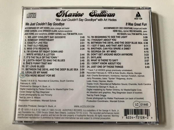 Maxine Sullivan – We Just Couldn't Say Goodbye / Audiophile Audio CD 1995 / ACD-128
