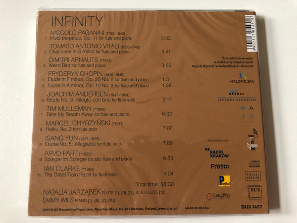 Infinity - Natalia Jarząbek (flute), Emmy Wils (piano) / DUX Recording Producers Audio CD 2019 / DUX 1457