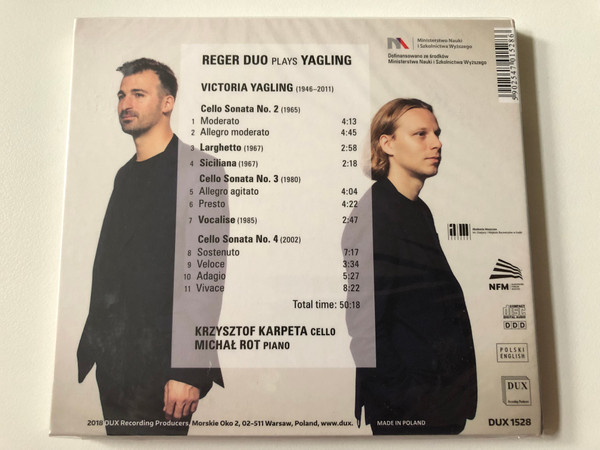 Reger Duo Plays Yagling - World Premiere Recording - Reger Duo: Krzysztof Karpeta (cello), Michał Rot (piano) / DUX Recording Producers Audio CD 2018 / DUX1528