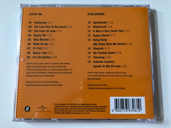 Gabor Szabo – Gypsy '66; Spellbinder / Impulse! 2-On-1 / Impulse! Audio CD 2015 / 06007 5363961