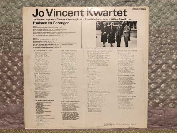 Jo Vincent Kwartet – Psalmen En Gezangen / Daar Juicht Een Toon, Daar Klinkt Een Stem; Op U, Mijn Heiland, Blijf Ik Hopen; God Enkel Licht; Ontwaak, Gij Die Slaapt; 'K Zal Met Mijn Gansche Hart Uw Eer; e.v.a. / His Master's Voice LP 1974 / 5C 047-25 106 M