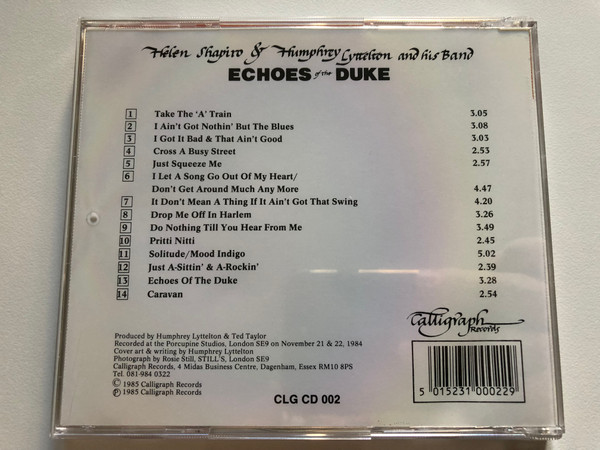 Helen Shapiro, Humphrey Lyttelton – Echoes Of The Duke / Calligraph Records Audio CD 1985 / CLGCD 002