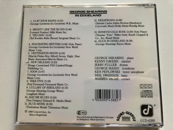 George Shearing – In Dixieland / With The Dixie Six, Kenny Davern, Jerry Fuller, George Masso, Ken Peplowski, Neil Swainson, Warren Vache / Concord Jazz Audio CD 1989 / CCD-4388