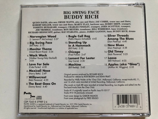 Buddy Rich Big Band – Big Swing Face / Recorded ''live'' at The Chez Hollywood California / Pacific Jazz Audio CD 1996 / CDP 7243 8 37989 2 6