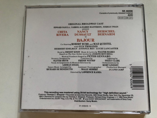 Chita Rivera, Nancy Dussault, Herschel Bernardi – A New Musical ''Bajour'' / Mae Questel, Gus Trikonis / Sony Broadway Audio CD 1992 / SK 48208