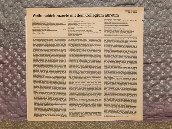 Weihnachtskonzerte Mit Dem Collegium Aureum - Corelli, Tartini, Pez, Manfredini / BASF LP Stereo 1975 / BB 203 166