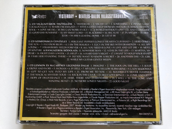 Yesterday - Beatles Dalok Vilagsztarokkal / Reader's Digest Audio CD Box Set 2007 / RM-CD07071-F 