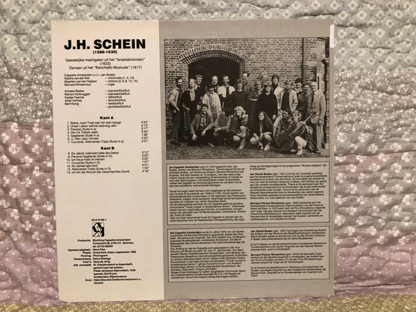 J. H. Schein - Israelsbrünnlein; Banchetto Musicale / Cappella Amsterdam, Jan Boeke / Stichting Cappella Amsterdam LP / SCA D108-1