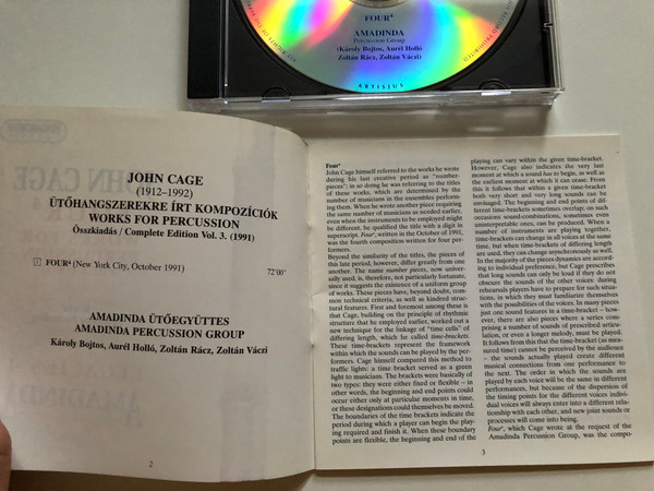John Cage: Four⁴ - Works For Percussion Vol.3 (1991) / Legacies - 4 / Amadinda Percussion Group / Hungaroton Classic Audio CD 2000 Stereo / HCD 31846